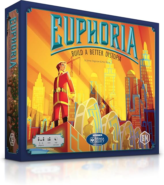 Stonemaier Games: Euphoria: Build a Better Dystopia (Base Game) by Jamey Stegmaier & Alan Stone | Competitive Dice Worker Placement Strategy Board Game for Adults & Family | 2-6 Players, 60 Mins