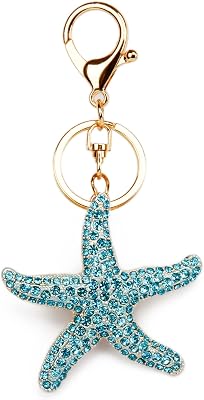 Lucky Starfish Colorful Opal Rhinestone Plating Women CarBag Keychain Purse Charm