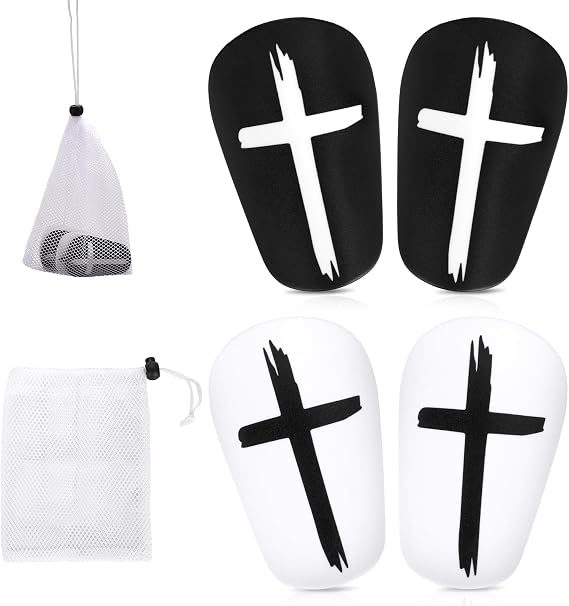 2 Pairs Soccer Shin Guards, 3.15x1.97 Inch Black & White Cross Protective Soccer Shin Pads Mini Football Shin Pads Equipment for Youth Boys Girls Adults