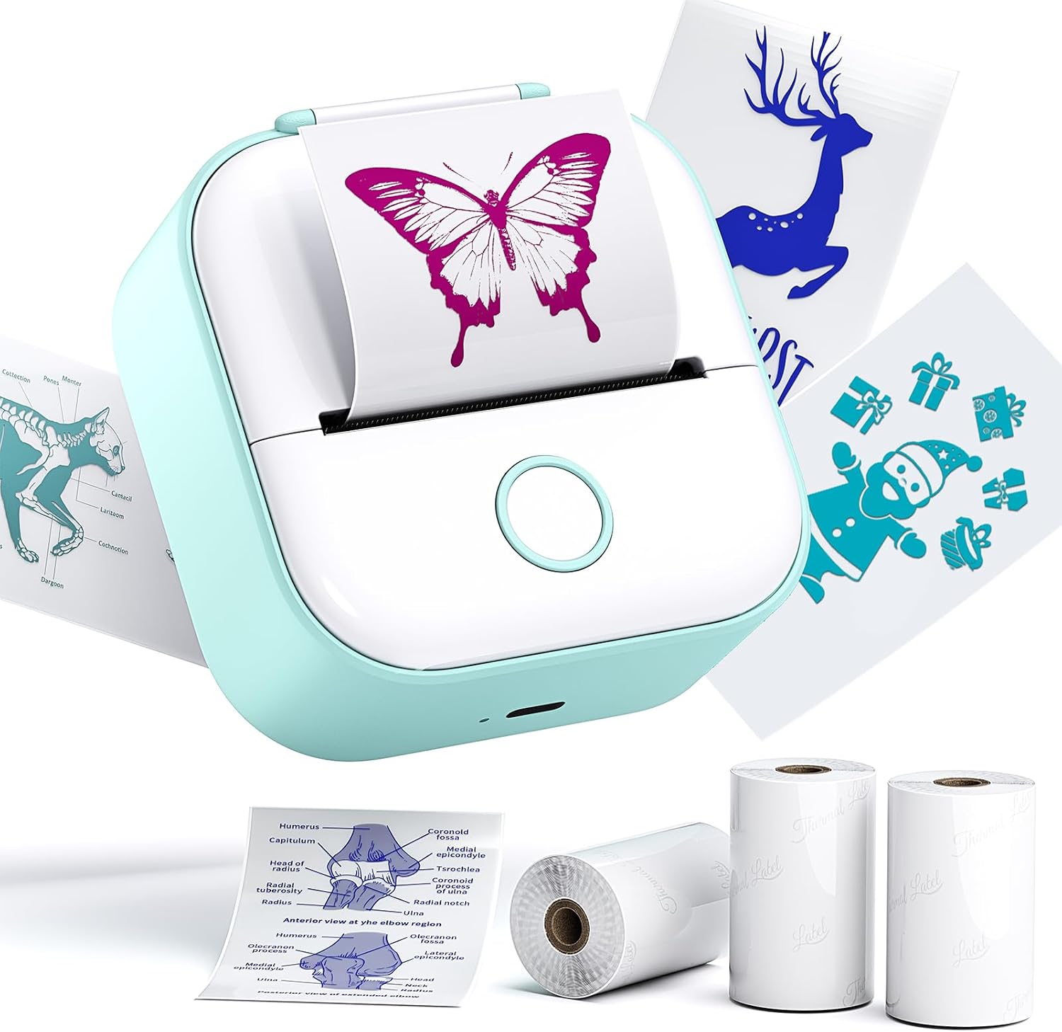 Phomemo Sticker Printer- Print Pods T02, Mini Printer Sticker Maker with 3 Rolls Transparent Color Papers, Bluetooth Thermal Pocket Machine for Study Notes, Memo, Photos, Green