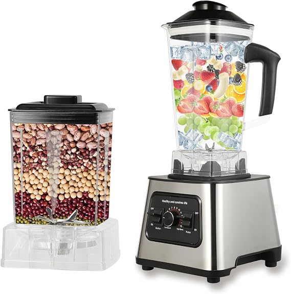 6000W Blender Mixer, 2-in-1 Food Jug Blender, 2.5L High Speed blender, 4 Stainless Steel Blades, 10 Speeds, Food Processor Grinder 2 Pitchers, Fruit Smoothie Blender
