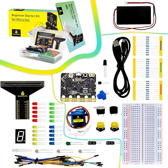 KEYESTUDIO Microbit Basic Starter Kit for BBC Micro:bit V2 Accessory STEM Kit Coding for Kids Beginners Micro:bit V2 Included