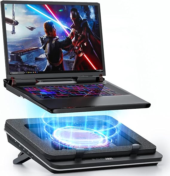 IETS GT600 Laptop Cooling Pad with 14 cm Turbo Fan Sealed Foam for Fast Cooling of Gaming Laptops 14.1-19.3 Inch Laptop Cooler with 3-Port USB Hub and Dust Filter Touch Start