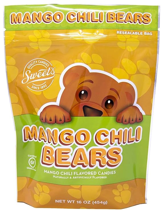 Sweet Candy Company Mango Chili Bears Candy, Gluten Free - 16 Oz Bag | Kosher, Sweet and Spicy Gummy Bear Candy, Kosher, Gummies for Kids and Adults, Made in the USA