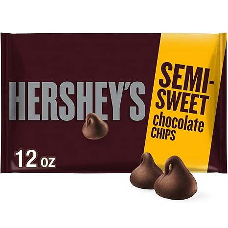 HERSHEY'S Semi-Sweet Chocolate Baking Chips Bag, 12 oz | Semi-sweet chocolate baking chips for cookies, brownies, muffins and homemade desserts.
