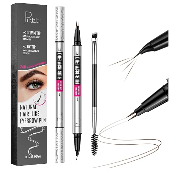 Deep Black Waterproof 2-Fork-Tip & Precise Brush-Tip for Natural Hair-Like Brows, Perfect Eyebrows Make up.