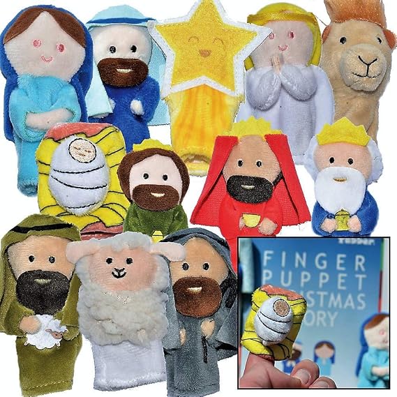 The Nativity Christmas Story | Finger Puppet Set [12-Pack] | for Parents and Teachers to Read to Children | Includes Kids Bible Inspired Booklet Story Guide | Birth of Jesus