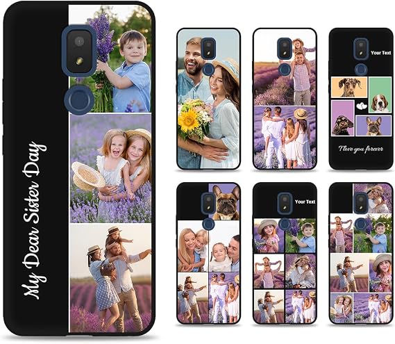 Custom 3 Pictures Phone Case with Text for Cricket Splendor Dream Magic Outlast Innovate Debut Ovation Vision Icon Personalized Photos Phone Cover Customize Xmas Birthday Present TPU Phone Shell Black