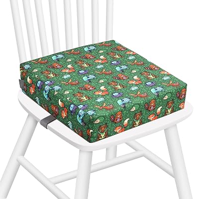 Zicac Portable Toddler Booster Seat for Dining Table, Safer Non-Slip Kids Booster Seat with Double Adjustable Straps, Washable Detachable Strong Support Increasing Cushion for Child Animal Green