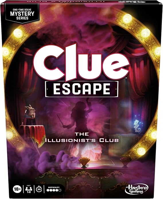 Clue Escape: The Illusionists Club Board Game | Escape Room Family Game | 1-Time Solve Mystery | Ages 10+ | 1-6 Players | Difficulty 4 | 90-120 Mins.