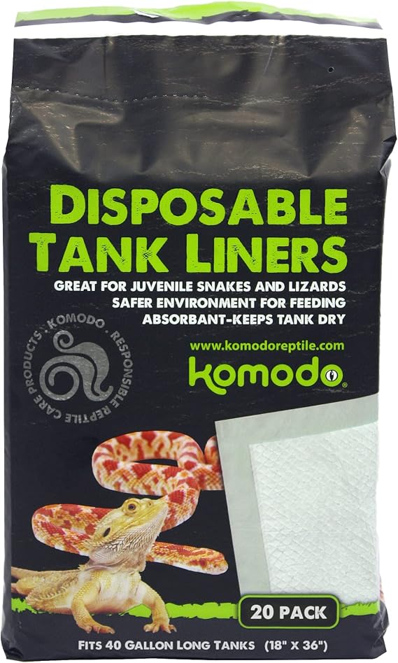 Komodo Reptile Terrarium Repti-Pads 18" X 36" Disposable Tank Liners | Absorbant - Keeps Tank Dry | Fits 40 Gallon Aquarium Habitat, 20 Pack