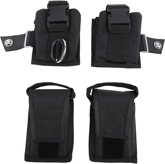 2PCS Scuba Weight Pocket with Quick Release Buckle, Nylon Diver Weight Belt Bag Pouch for BCD Diving, Removable Insert Plate and Stainless Steel D Ring for Scuba Trim Weight System
