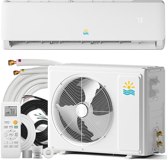 Rellytech Mini Split AC/Heating System - 19 SEER2 9000 BTU Mini Split AC Unit Inverter Heating and Cooling, 115v Energy Efficient Ductless Air Conditioner Up to 550sq.ft, 24H Timer, Installation Kit