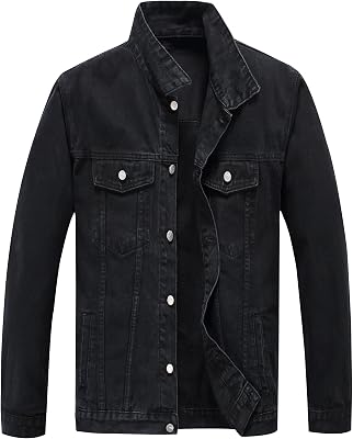 PRIJOUHE Mens Jean Jacket Casual Loose Fit Button Down Denim Trucker Jacket Coat With Multiple Colors