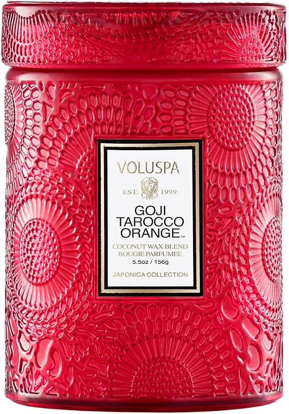 Voluspa Goji Tarocco Orange, Small Candle Jar, 5.5 oz, 50 Hour Burn Time, Coconut Wax for Clean Burning, Handcrafted in the USA