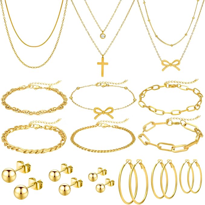 NEWITIN 61 Pcs Rose Gold Jewelry Set for Women Costume Y2k Jewelry Set