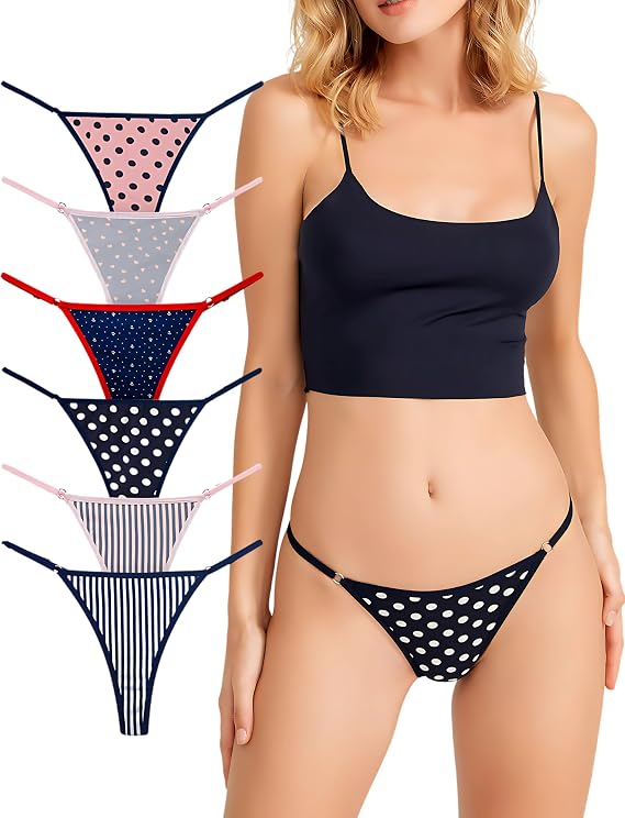 Underwear Women 6 Pack Cotton Adjustable G String Thong Low Rise Gstring Tanga Sexy Womens Panty Set V String Thongs