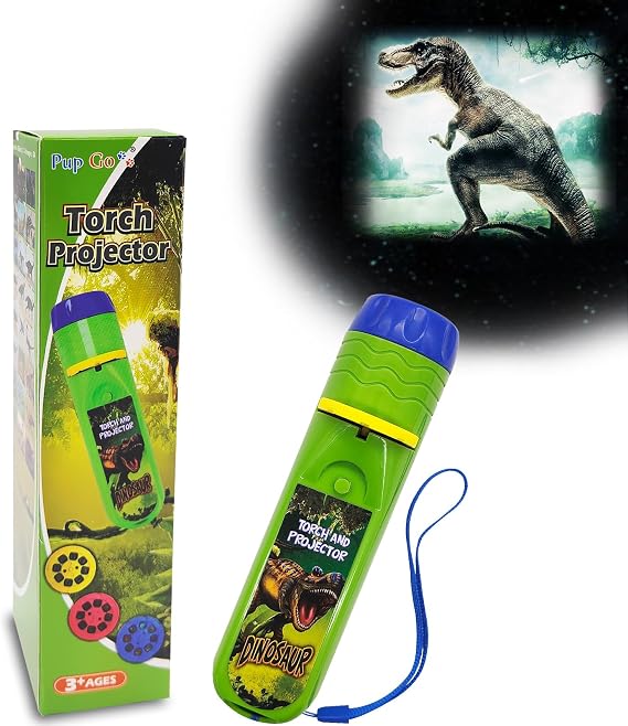 Pup Go Dinosaur Torch and Projector for Kid, Dinosaur Toys for Boys Age 3-7 | 24 Realistic Dino Images, Kids Night Light, Cool Educational Toys, Birthday Gifts for 3 4 5 6 7 Year Old Boys Girls Toddler