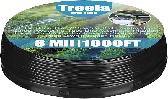 Treela 1000ft 5/8 Inch Drip Tape Irrigation Hose 6 Spacing Roll 8 Mil