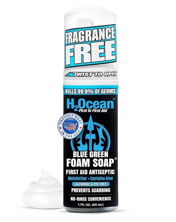 H2Ocean Tattoo Soap Antibacterial - Tattoo Aftercare Foam Wash for New Tattoos & Piercings, Fragrance Free Unscented Foam Cleaner with Aloe Vera, Travel Size for Sensitive Skin - 1.7 oz