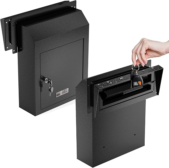 Through The Door Mail Drop Box with Lock, Heavy Duty Steel, Rainproof Slot | Secure Deposit Box for Rent, Cash, Checks, Keys & Documents, Anti-Theft Door Mount Mailbox for Home, Office & Business