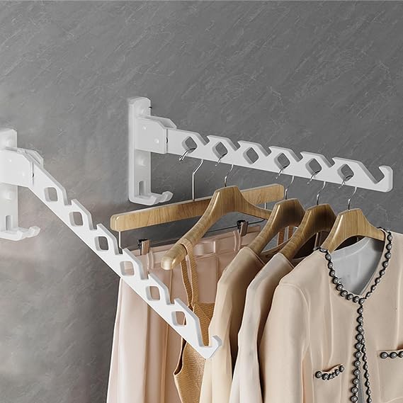Clothes Drying Rack Wall Mounted, Folding and Collapsible Indoor Laundry Hanger Dryer Rack, for Laundry Room/Bathroom Tower, Easy to Install, 34cm Aluminum Alloy, 2X Drying Racks(White)