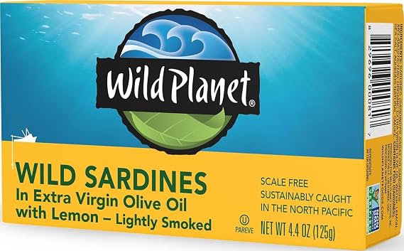 Wild Planet Lighty Smoked Sardines in EVOO & Lemon, 4.4 Oz Can, Pack of 1