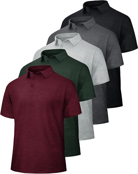 BOOJO 5 Pack Polo Shirts for Men - Quick Dry Moisture Wicking Performance Short Sleeve Mens Golf Shirts for Work Athletic