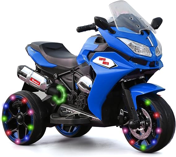 Ride on Motorcycle,TAMCO Children Battery Motor Bikes Rechargeable 3 Wheels Ride on Kids Electric Motorcycle with Light Wheels (Blue)