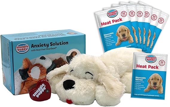 Snuggle Puppy Heartbeat Toy, 6 Heat Packs, Calming Comfort - Cream