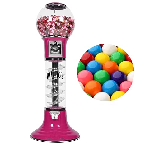Gumball Machine with Stand & 15 LB Gumballs Refill - 4 FT Commercial Spiral Bubble Gum Machine - Coin Mechanism $0.25 Dispenses 1 Gumballs - Vending Machines for Kids