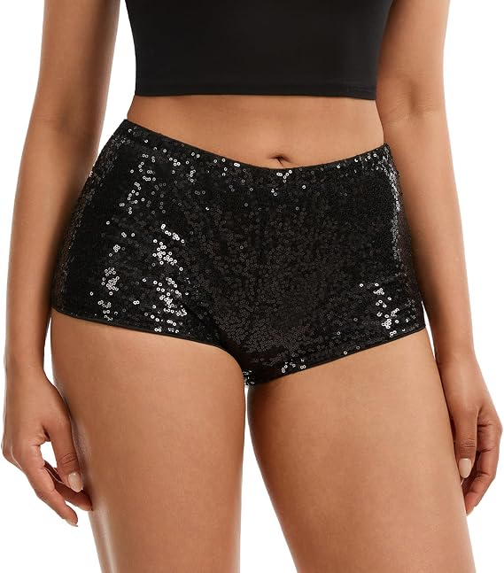 Vinaderhom Women's Cheetah Sequin Micro Shorts Low Rise Sparkly Leopard Mini Booty Shorts Y2K for Rave Festival Party