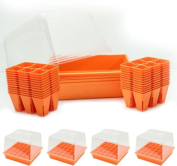 Bootstrap Farmer Countertop Seed Starter Kit in Orange, Reusable 1010 Tray Bundle with Inserts and Humidity Dome