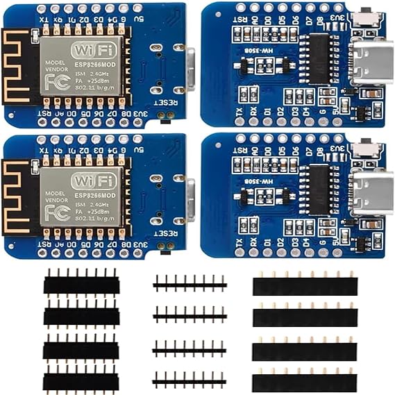 4 x 5V D1 ESP8266 Mini Board NodeMCU WiFi 4MBit Flash Memory (Type C)