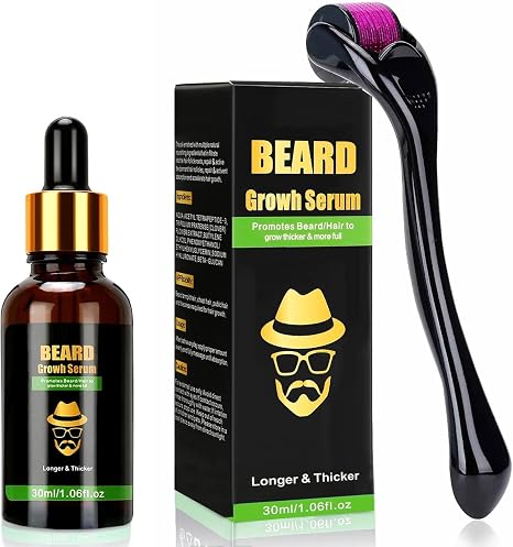 Beard Growth Kit with Titanium Derma Roller Beard Roller 0.5 mm Beard Roller/Beard Growth Serum Oil Beard Growth Roller Beard Microneedle Beard Care Set Best Gift for Men / Father