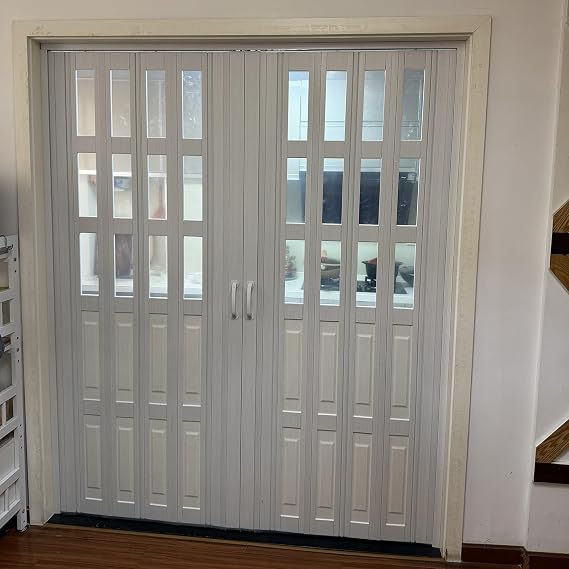 Concertina Foldable Door White Custom Pleated Folding Doors, Heavy Duty Clear Multifold Bifold Accordion Door W/ Pvc Frame & Handle - 70 90 100 120 150 180 190 210 Cm Wide Barn Double Gate(130x220cm/5