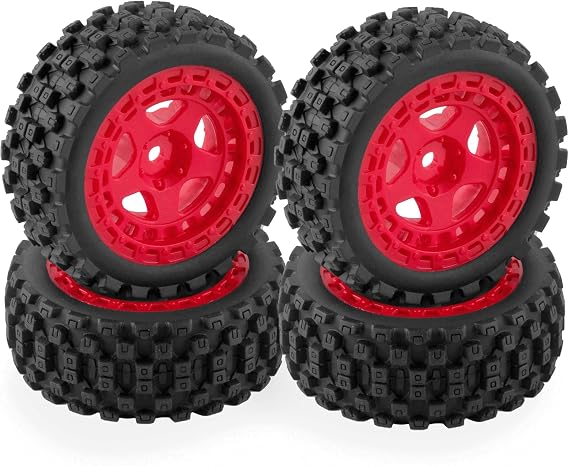 RC Wheels and Tires for 1/18 Typhon Grom RC Crawler Car,RC Buggy Wheels & Rubber Tires,RC Truck Tires RC Wheels,4pcs,Red