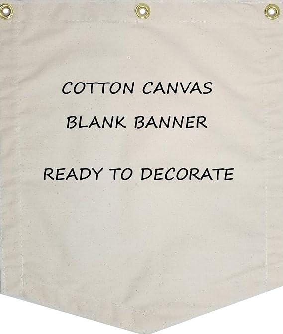 Blank Canvas Banner, Wall Hanging, Shield Shape 27" x 32", Paintable with Grommets, Natural Color Cotton Canvas, Art Teacher Classroom Supplies