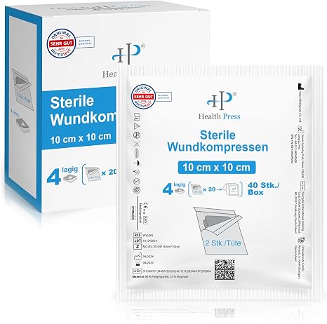Health Press Sterile Dressings 10 x 10 cm 40 Wound Dressings (20 x 2 Pack)