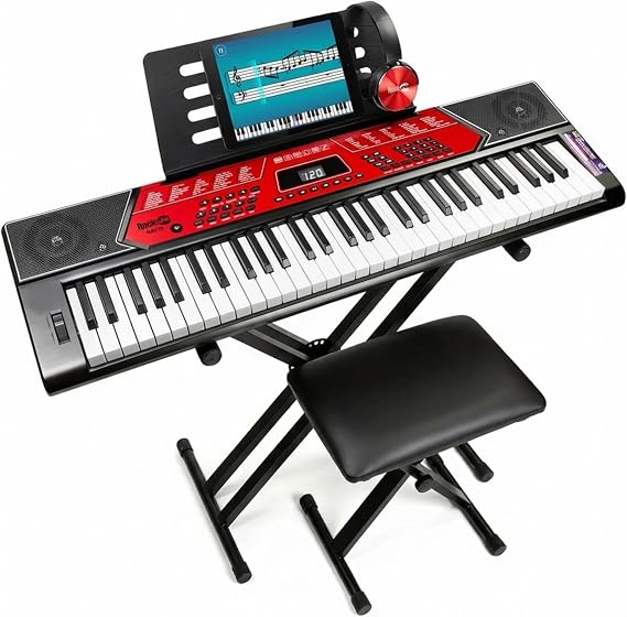 RockJam 61 Key Keyboard Piano Kit with Pitch Bend, Stand, Bench, Headphones & Lessons