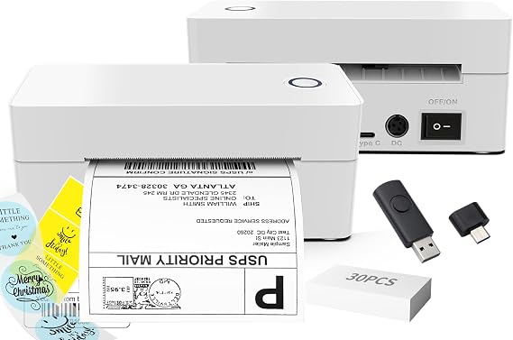 4x6 Thermal Label Printer, All-in-One Portable Bluetooth Shipping Label Printer for Small Business Compatible with Android/iPhone/Mac/Windows for Amazon Shopify Etsy USPS & UPS,White