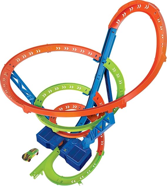Hot Wheels Toy Car Track Set Spiral Speed Crash, Powered by Motorized Booster, 29-in Tall Track with 1:64 Scale Car, Connects to Other Tracks