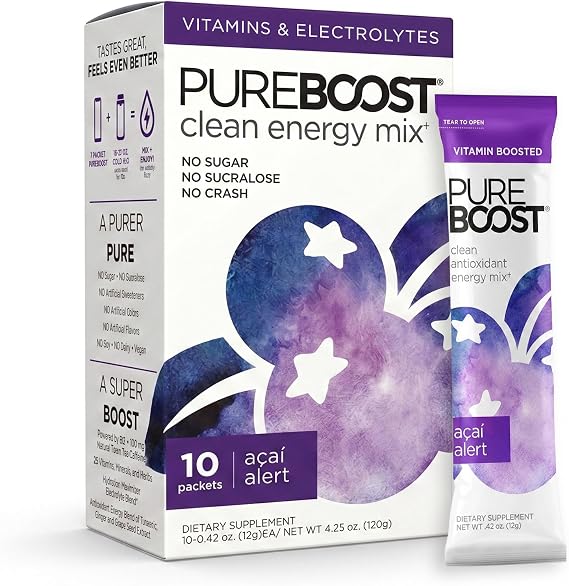 Pureboost Sugar-Free Clean Energy Booster Drink Mix, Acai Alert 10ct