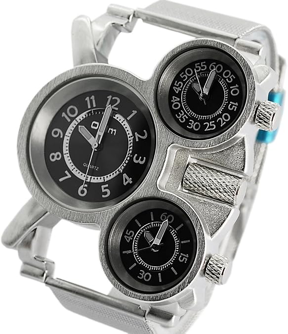 Oulm Analog Three Black Round Dials White Strap Men Watch