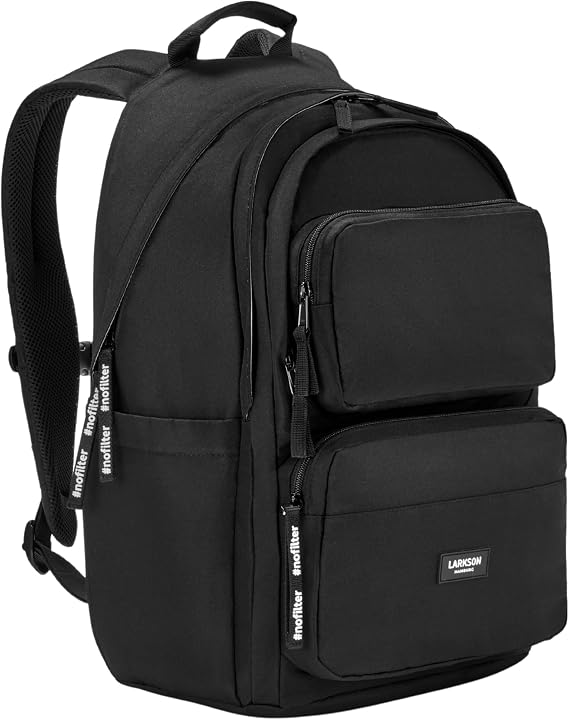 LARKSON School Backpack Girls & Boys Black - No 3 Advanced - Large Rucksack for School & University - Laptop Compartment 16 inch - Water-Repellant