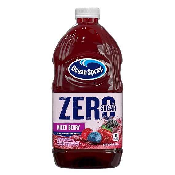 Ocean Spray ZERO Sugar Mixed Berry Juice Drink, Cranberry Juice Drink Sweetened with Stevia, 64 Fl Oz Bottle
