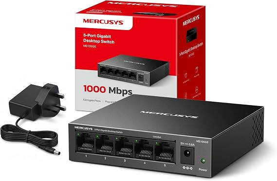 MERCUSYS MS105GS 5-Port Gigabit Network Switch, Metal Ethernet Splitter
