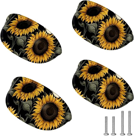 4 PCS Skeleton Sunflower Cabinet Pulls, Bin Cup Drawer Dresser Handles, Cabinet Handle, 2.6 inch Hole Center Kitchen Cupboard Pull with Screws, Drawer Hardware
