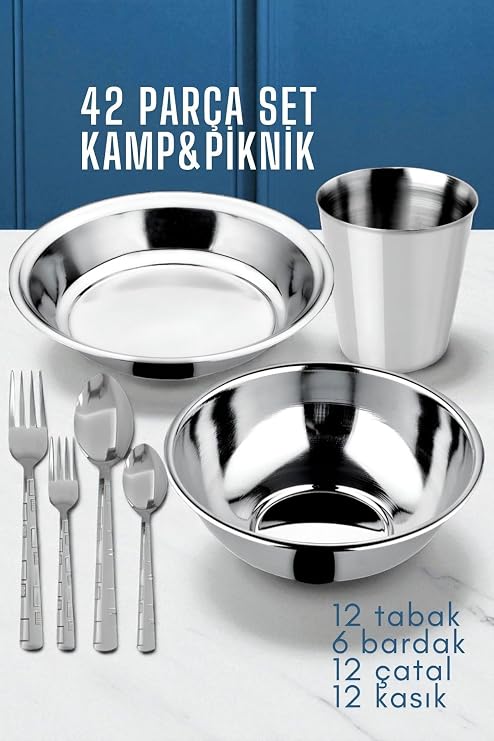 Transformacion 42 Parça Tabak Kase Bardak Çatal Kaşık Seti Kamp Piknik Seti 721970
