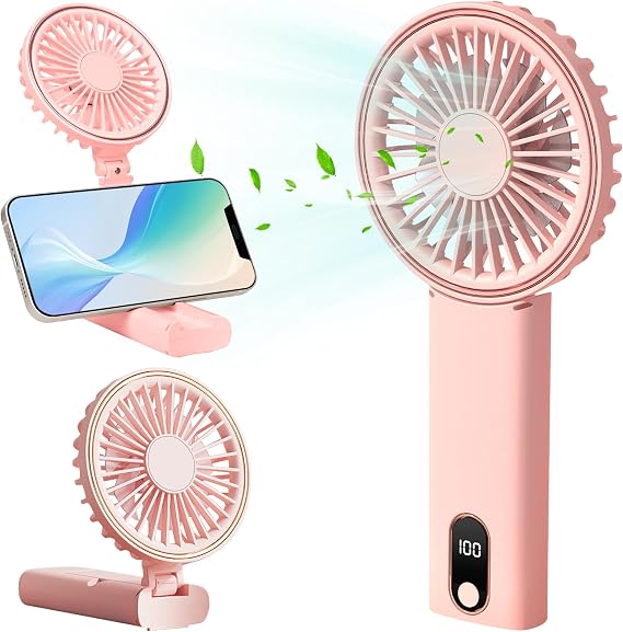 Portable Mini Fan, 4-in-1 as Phone Holder, Handheld Fan, Desk Fan, Pink